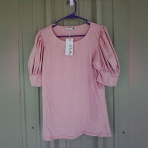 Brand New Women's Pink Dusty Rose Top Puff Sleeves Size Large